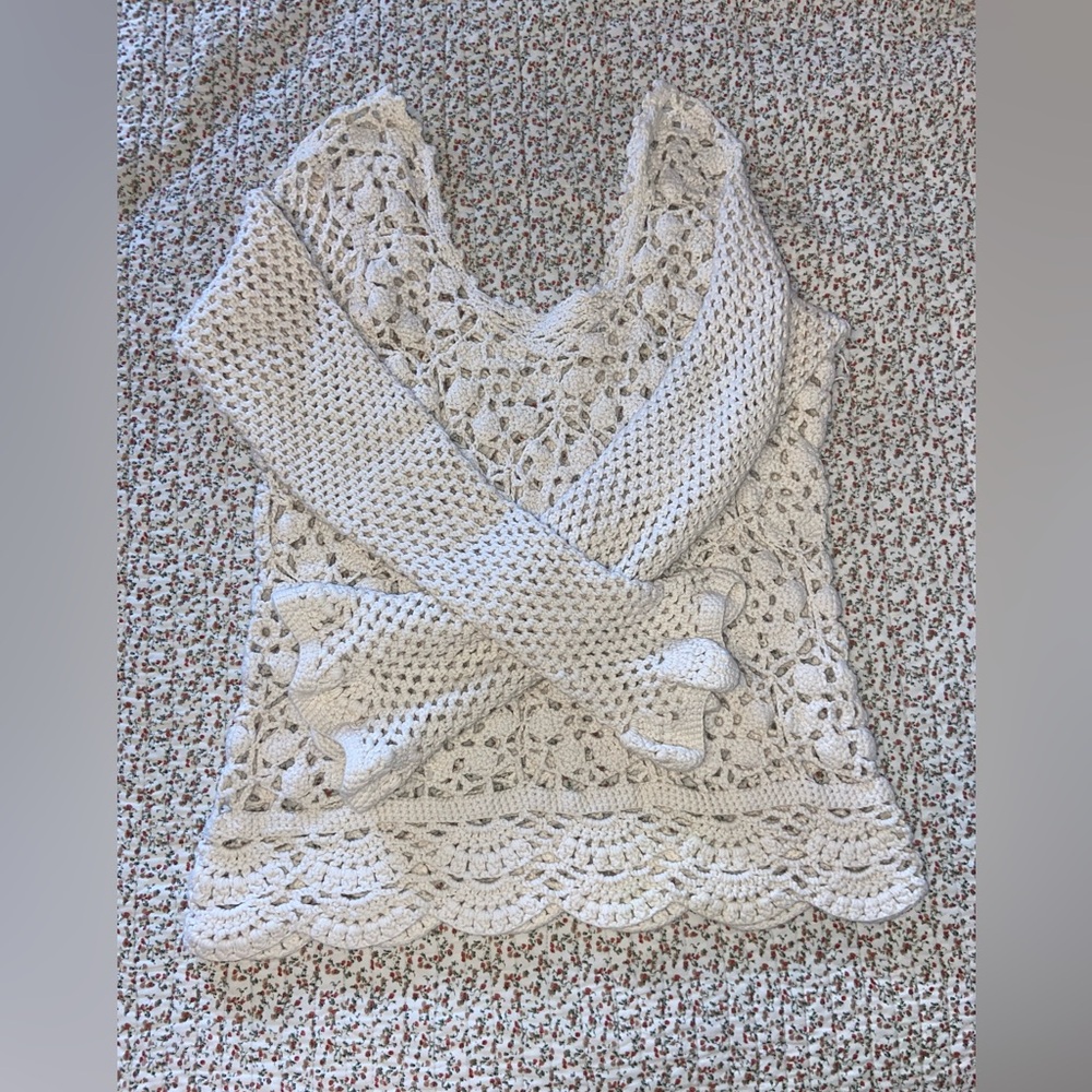 Handmade crochet coverup with scalloped edges